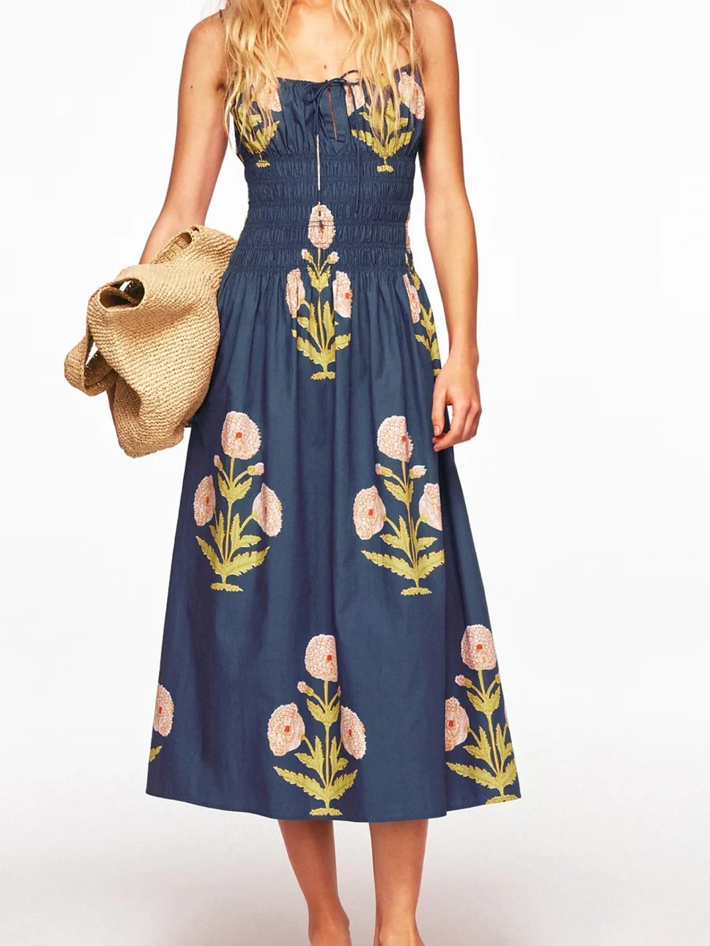J. Crew Blue Floral Embroidered Midi Dress Size M